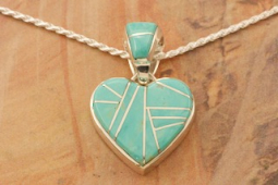 Navajo Artist Calvin Begay Genuine Kingman Turquoise Sterling Silver Heart Pendant